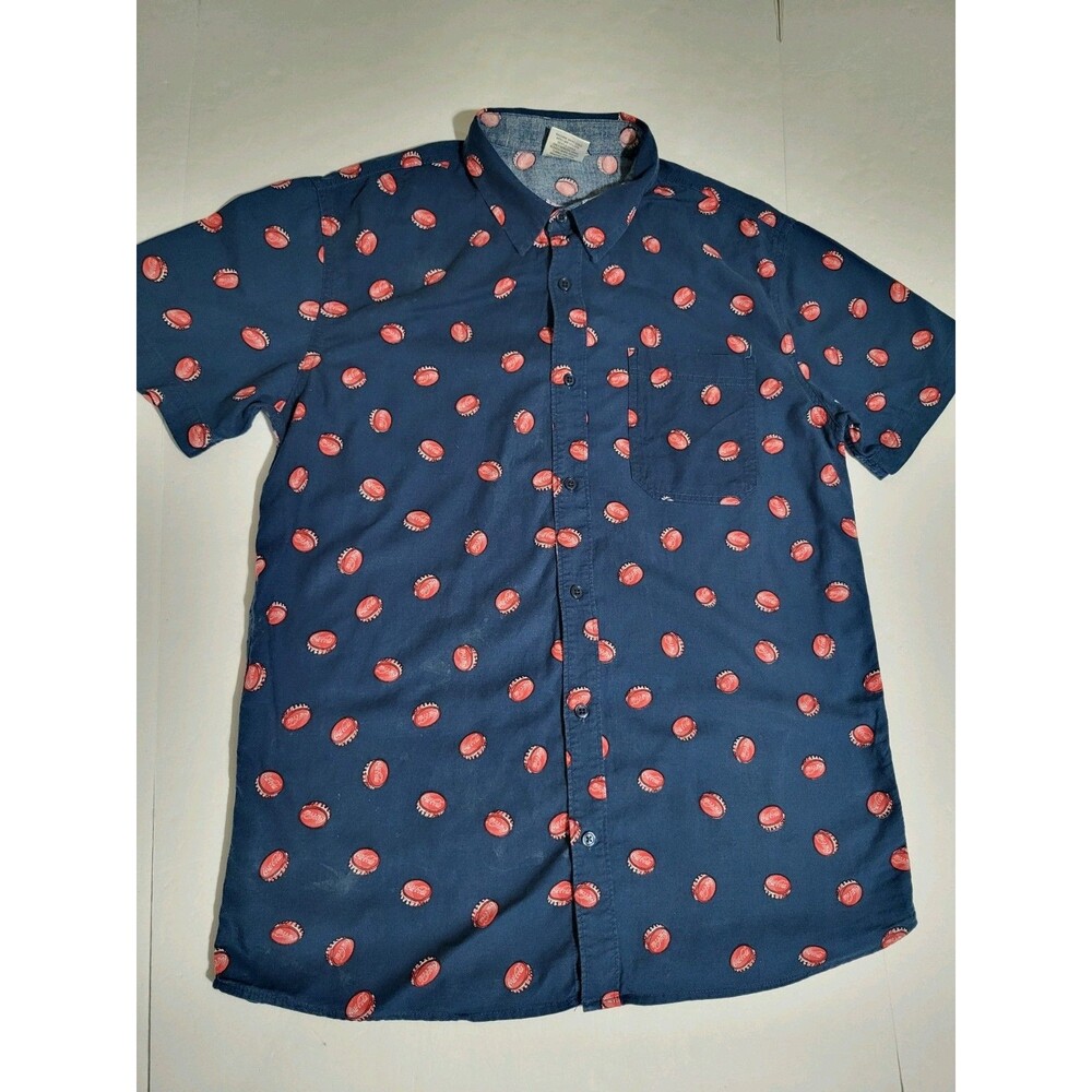(#1) Coca Cola Blue Button Down Short Sleeve Bottle Caps Size Men's M(38-40)